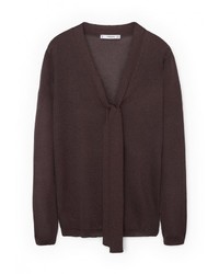 Женский темно-коричневый свитер с v-образным вырезом от Mango