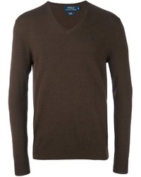 Мужской темно-коричневый свитер с v-образным вырезом от Polo Ralph Lauren