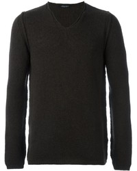 Мужской темно-коричневый свитер с v-образным вырезом от Roberto Collina