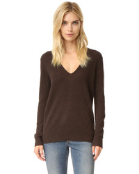 Женский темно-коричневый свитер с v-образным вырезом от Theory