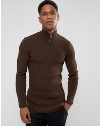 Мужской темно-коричневый свитер с воротником на молнии от Asos