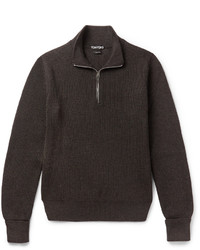 Мужской темно-коричневый свитер с воротником на молнии от Tom Ford