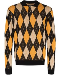 Мужской темно-коричневый свитер с воротником поло с принтом от Beams Plus