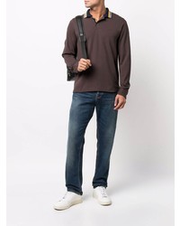 Мужской темно-коричневый свитер с воротником поло от Sun 68