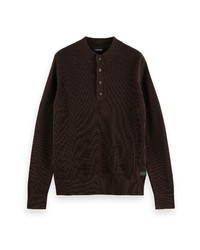 Темно-коричневый свитер с горловиной на пуговицах