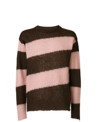 Мужской темно-коричневый свитер с круглым вырезом в горизонтальную полоску от Marni