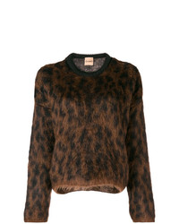 Женский темно-коричневый свитер с круглым вырезом с леопардовым принтом от Nude
