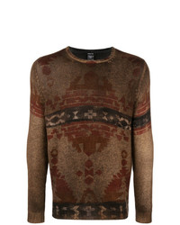 Мужской темно-коричневый свитер с круглым вырезом с принтом от Avant Toi