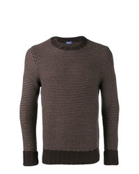 Мужской темно-коричневый свитер с круглым вырезом с принтом от Drumohr