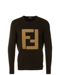 Мужской темно-коричневый свитер с круглым вырезом с принтом от Fendi