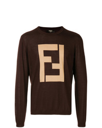 Мужской темно-коричневый свитер с круглым вырезом с принтом от Fendi