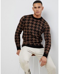 Мужской темно-коричневый свитер с круглым вырезом с принтом от New Look