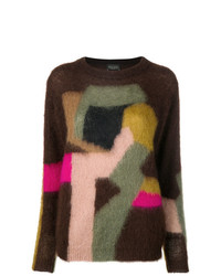 Женский темно-коричневый свитер с круглым вырезом с принтом от Roberto Collina