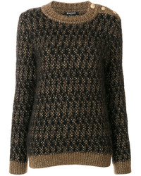 Темно-коричневый свитер с круглым вырезом с рельефным рисунком