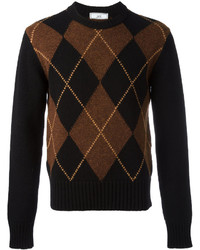 Мужской темно-коричневый свитер с круглым вырезом с ромбами от AMI Alexandre Mattiussi