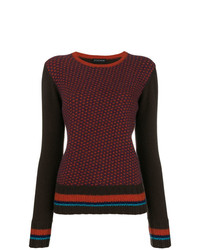 Женский темно-коричневый свитер с круглым вырезом с узором "гусиные лапки" от Etro