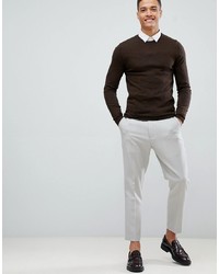 Мужской темно-коричневый свитер с круглым вырезом от ASOS DESIGN
