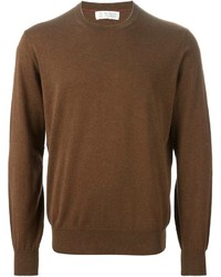 Мужской темно-коричневый свитер с круглым вырезом от Brunello Cucinelli