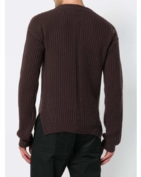 Мужской темно-коричневый свитер с круглым вырезом от Rick Owens