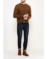 Мужской темно-коричневый свитер с круглым вырезом от Topman