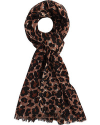 Темно-коричневый шарф с леопардовым принтом