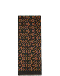 Мужской темно-коричневый шарф с принтом от Gucci