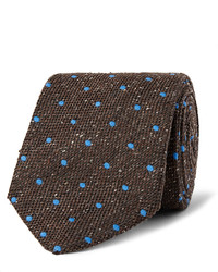 Темно-коричневый шелковый галстук в горошек