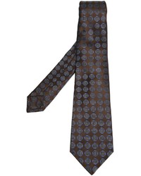 Мужской темно-коричневый шелковый галстук с геометрическим рисунком от Kiton