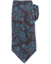 Темно-коричневый шелковый галстук с "огурцами"