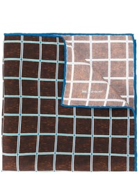 Темно-коричневый шелковый нагрудный платок в клетку