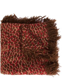 Темно-коричневый шелковый шарф с леопардовым принтом