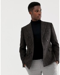 Мужской темно-коричневый шерстяной двубортный пиджак от ASOS DESIGN