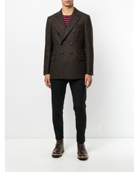Мужской темно-коричневый шерстяной двубортный пиджак от Mp Massimo Piombo