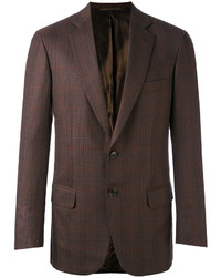 Мужской темно-коричневый шерстяной пиджак в клетку от Brioni
