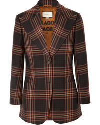 Женский темно-коричневый шерстяной пиджак в клетку от Gucci
