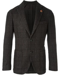 Мужской темно-коричневый шерстяной пиджак в клетку от Lardini