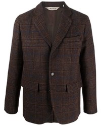 Мужской темно-коричневый шерстяной пиджак в шотландскую клетку от Aspesi