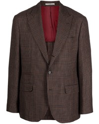 Мужской темно-коричневый шерстяной пиджак в шотландскую клетку от Brunello Cucinelli