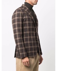 Мужской темно-коричневый шерстяной пиджак в шотландскую клетку от Tagliatore