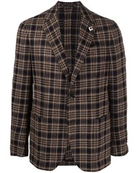 Мужской темно-коричневый шерстяной пиджак в шотландскую клетку от Lardini