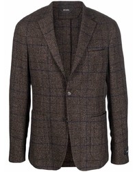 Мужской темно-коричневый шерстяной пиджак в шотландскую клетку от Z Zegna