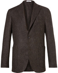 Темно-коричневый шерстяной пиджак с узором "в ёлочку"