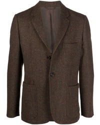 Мужской темно-коричневый шерстяной пиджак с узором "в ёлочку" от Aspesi