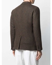Мужской темно-коричневый шерстяной пиджак с узором "в ёлочку" от Aspesi