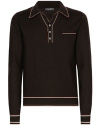 Мужской темно-коричневый шерстяной свитер с воротником поло от Dolce & Gabbana