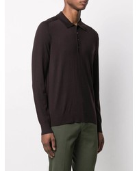 Мужской темно-коричневый шерстяной свитер с воротником поло от Theory