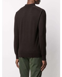 Мужской темно-коричневый шерстяной свитер с воротником поло от Theory