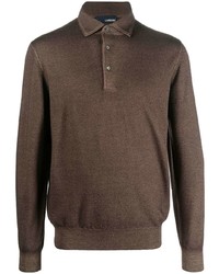 Мужской темно-коричневый шерстяной свитер с воротником поло от Lardini