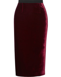 Темно-красная бархатная юбка-карандаш