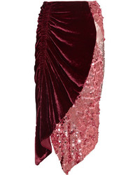 Темно-красная бархатная юбка с украшением от Preen by Thornton Bregazzi